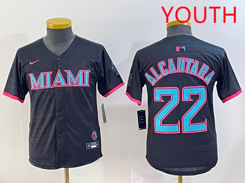 Youth 2025 Miami Marlins #22 Alcantara Black Joint Name Nike MLB Jersey style 1->youth mlb jersey->Youth Jersey